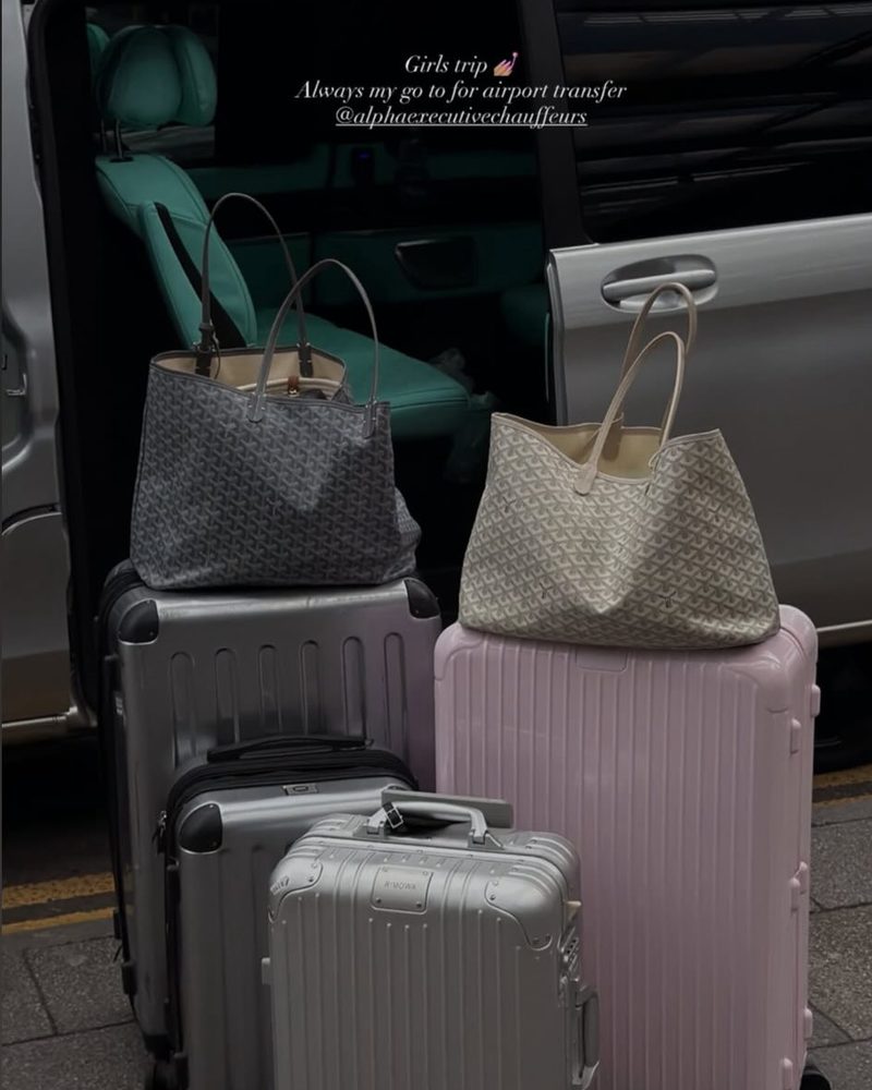 A client’s luggage beside the V-Class at the airport, shared on Instagram