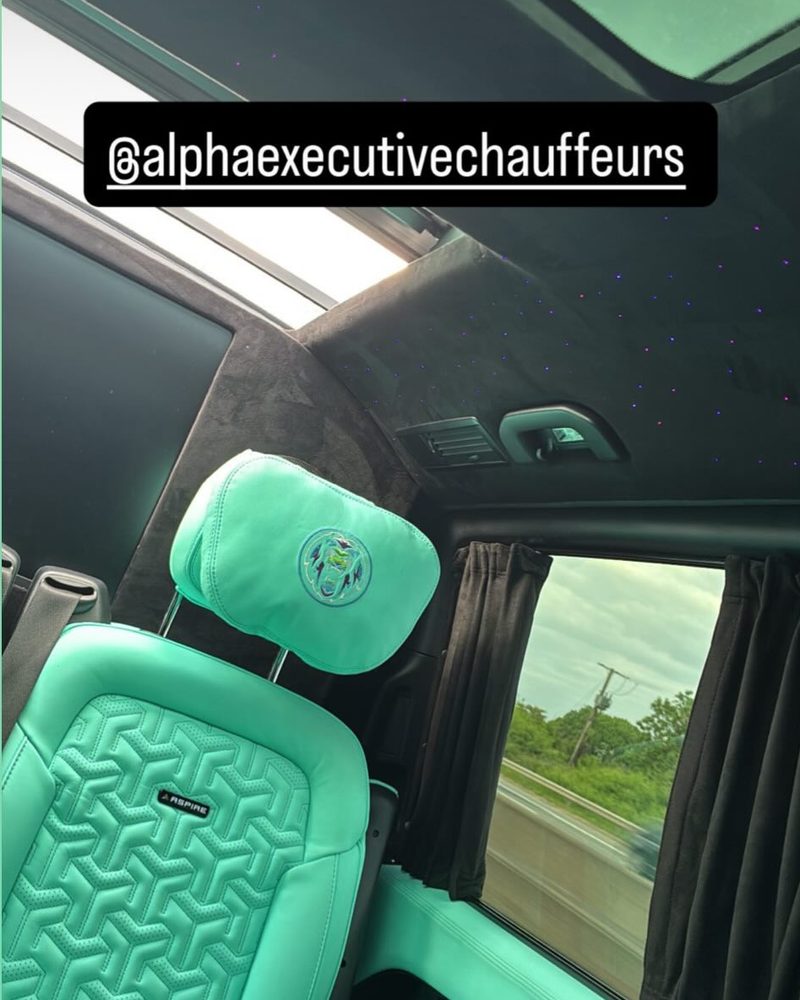 A client’s view of the turquoise cabin on the move, shared on Instagram