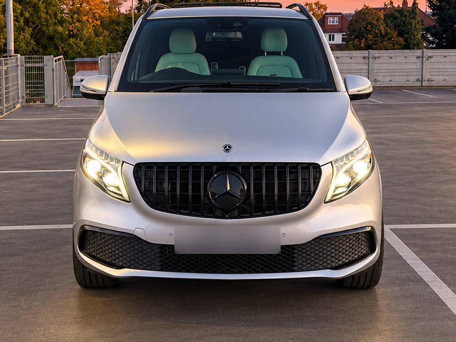 Front of the V-Class with headlights on